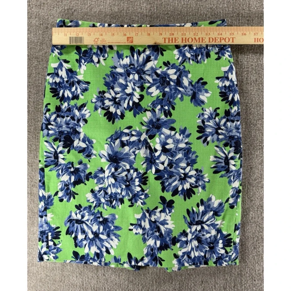J.Crew The Pencil Skirt Womens Size 0 Green Blue Floral‎ Cotton Pencil Skirt